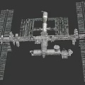 Cartoon Scene of International Space Station with Solar Panels and Modules in Space