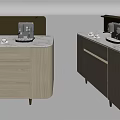 Elegant Modern Wooden Sideboard With Marble Countertop Coffee Machine And Cups