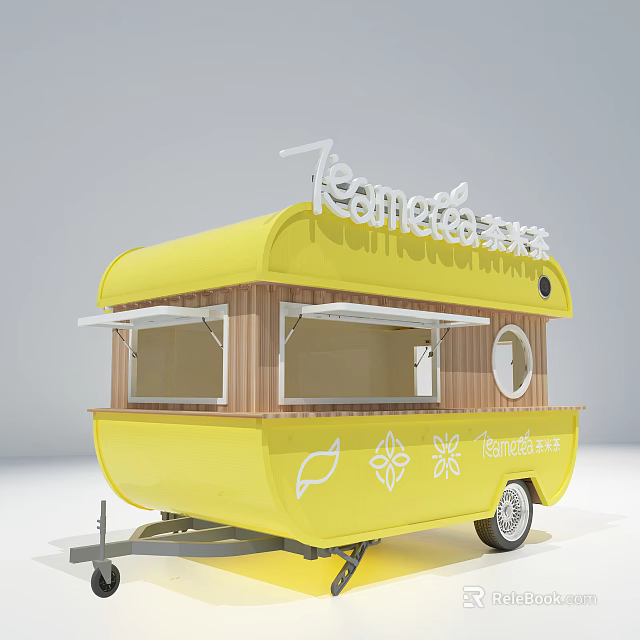 Yellow Mobile Commercial Food Cart Equipment With Teametea Brand And Vending Windows 3d model 