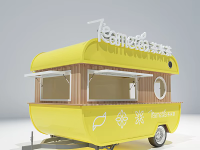 Yellow Mobile Commercial Food Cart Equipment With Teametea Brand And Vending Windows 3d model