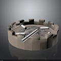 Light Brown Round Crenellated Ashtray With Cigarettes And Ash On Dark Background