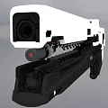 Futuristic White And Black Rifle With Sleek Body Tactical Grip And Barrel Design