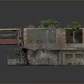 Abandoned Building Landscape With Rusted Roof Greenery Damaged Structure And Exposed Pipes