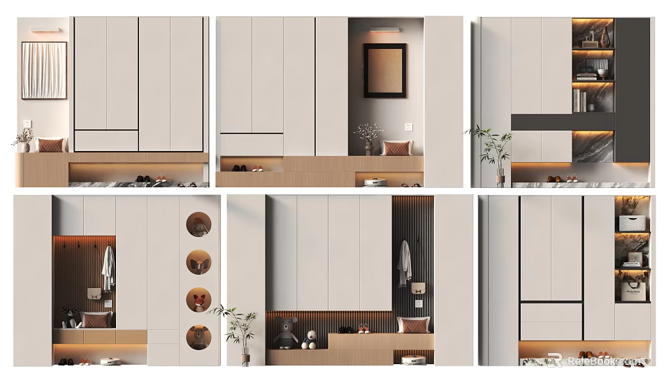 Modern Entryway Cabinet and Side Cabinet with Storage and Decorative Elements 3d model 