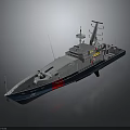 3D Model of Modern Naval Ship with Gray Blue Hull Red Marking and Antenna Superstructure