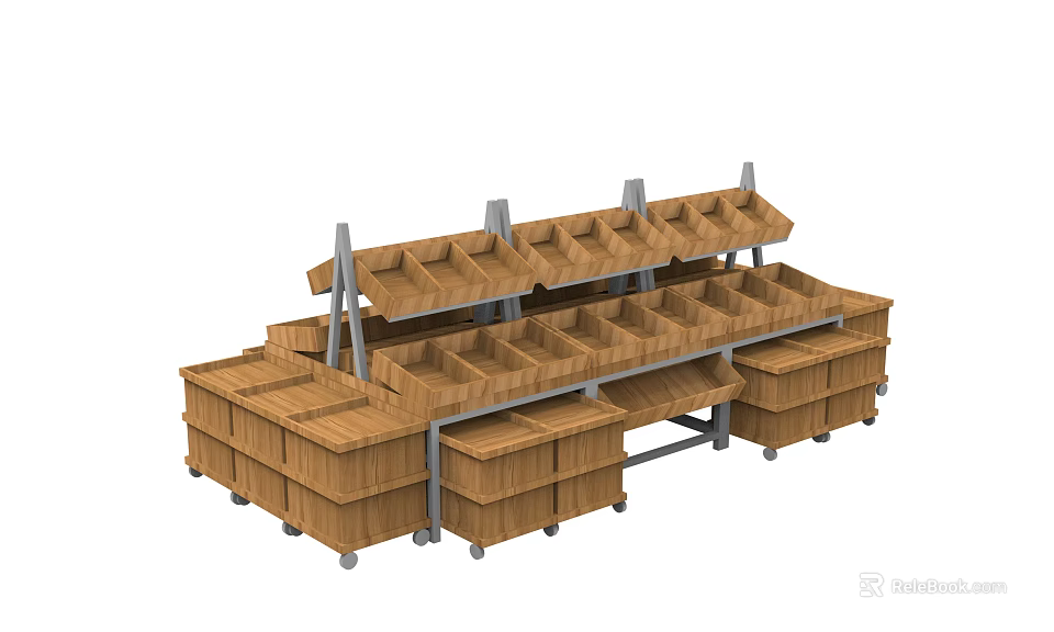Wooden Mobile Multi Tiered Retail Display Shelves With Storage Compartments 3d model 