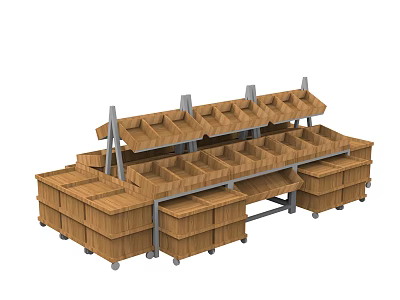 Wooden Mobile Multi Tiered Retail Display Shelves With Storage Compartments 3d model