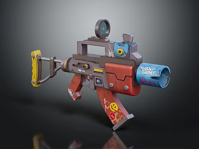 Vibrant Cartoon Style Gun With Scope Decorative Stickers And 3D Model Design 3d model