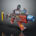 Vibrant Cartoon Style Gun With Scope Decorative Stickers And 3D Model Design