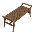Modern Wooden Public Bench With Woven Seat And Sturdy Frame Design
