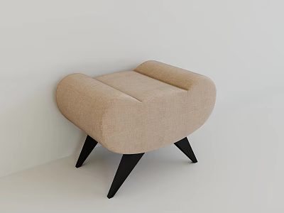 Modern Beige Upholstered Stool With Curved Arms And Black Legs Design 3d model