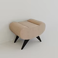 Modern Beige Upholstered Stool With Curved Arms And Black Legs Design