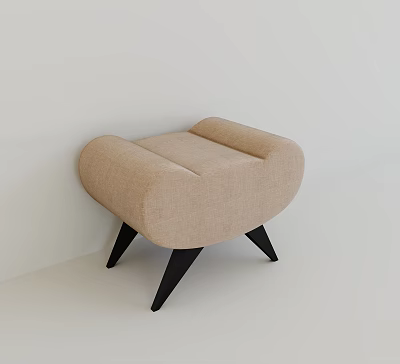 Modern Beige Upholstered Stool With Curved Arms And Black Legs Design 3d model