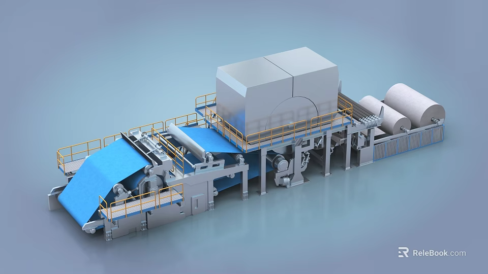 Industrial Production Line Equipment Featuring Large Machinery Roll Materials Blue Components And Metal Framework 3d model 