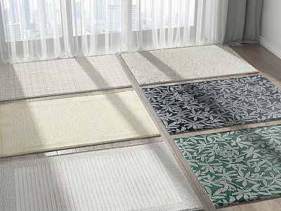 Textured Square Rugs In Various Colors And Patterns On Bright Floor With Natural Light 3d model