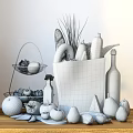 Assorted Fresh Food Baguette Vegetables and Fruits in Decorative Paper Bag with Wine Bottle