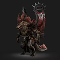 Crocodile Like Mythical Creature With Spiked Armor Holding Red Banner And Fantasy Warrior Design
