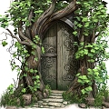 Forest Gate Gate Science Fiction Door Cartoon Door Leaves Cartoon Tree Door Castle Door 3d model