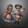 Kids In Traditional Folk Costumes With Floral Headdress Hat And Holding Hands