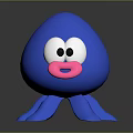 Blue cartoon octopus with big white eyes black pupils pink mouth and multiple blue tentacles