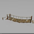 Wooden Bridge Structure Design With Plank Flooring Rope Railings And Red Pillars