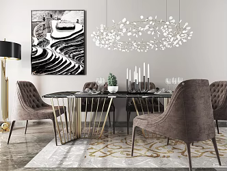 Post-modern dining table and chair combination dining chair combination 3d model