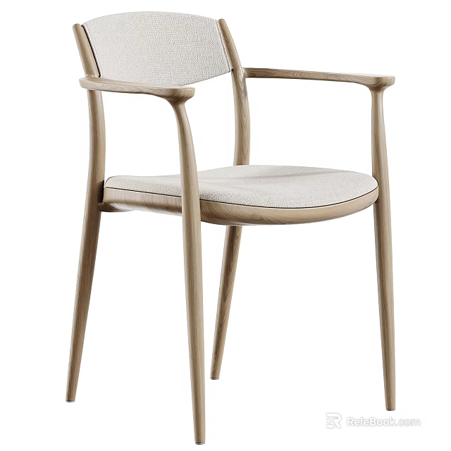 Elegant Modern Armchair Featuring Wooden Frame Curved Arms And Fabric Seat 3d model 
