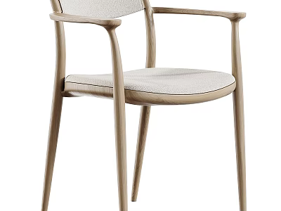 Elegant Modern Armchair Featuring Wooden Frame Curved Arms And Fabric Seat 3d model