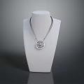 Simple Elegant Silver Necklace With Round Patterned Pendant On White Mannequin 3d model