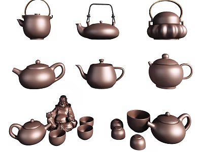 Traditional Ceramic Tea Sets With Various Teapots Cups And Lids 3d model