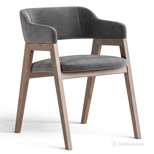 Modern Dining Chair With Gray Upholstered Seat And Wooden Armrest Frame 3d model 