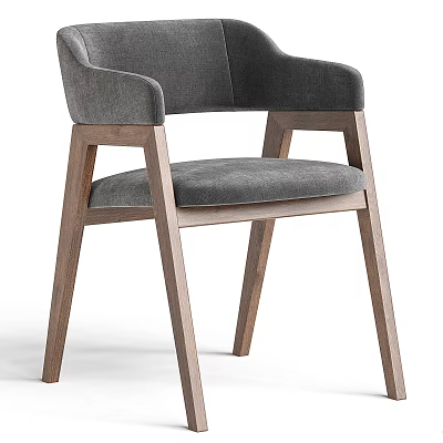 Modern Dining Chair With Gray Upholstered Seat And Wooden Armrest Frame 3d model