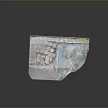 Detailed Miniature Model Scene With Stone Paved Path Water Area And Red Marker
