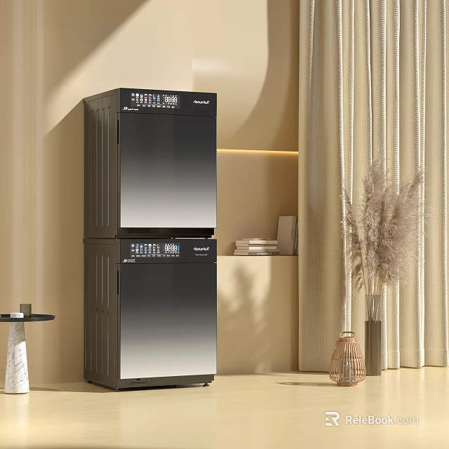 Black Stackable Double Drum Washing Machine With Digital Control Panel In Modern Interior 3d model 