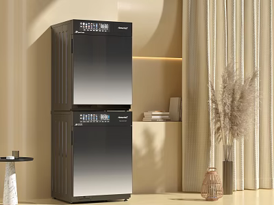 Black Stackable Double Drum Washing Machine With Digital Control Panel In Modern Interior 3d model