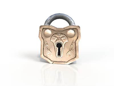 Decorative Metallic Padlock with Carved Design and Brass Finish for Household Use 3d model