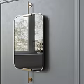 Oval Mirror with Metal Frame Hanging on Gray Wall Reflecting Window View And Indoor Plant