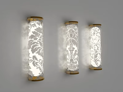 Elegant Cylindrical Wall Lamps With Carved Floral Patterns And Golden Trim 3d model