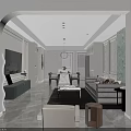 Elegant Modern Living Dining Room With Green Marble Wall Light Gray Sofa And Geometric Rug