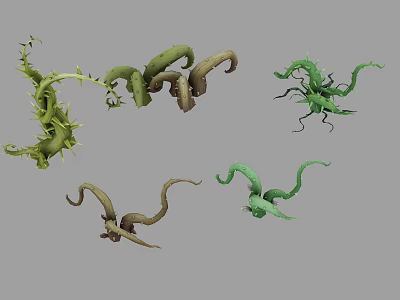 Twisted Curly Spiky Green Brown Vines 3D Models for Design and Game Assets 3d model