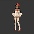 Elegant Female Character with White Bodysuit Red Headpiece White Wings and Red High Heels