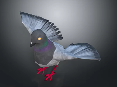 Detailed Pigeon With Spread Wings Gray And Purple Feathers Red Feet And Yellow Eyes 3d model