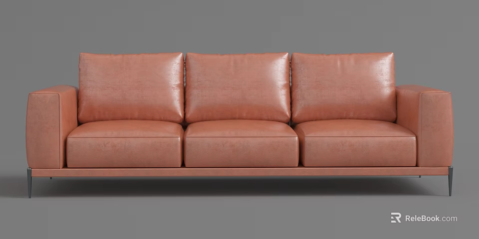 Modern Brown Leather Three Seater Sofa With Sleek Design And Comfortable Seating 3d model