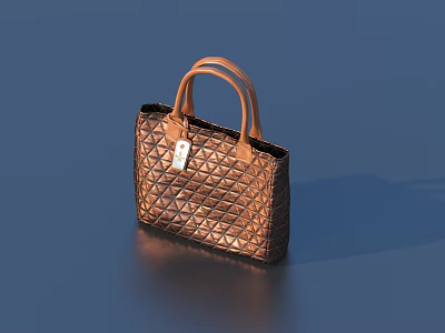 Bronze Brown Quilted Pattern Leather Handbag With Top Handles And Metal Clasp 3d model