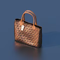 Bronze Brown Quilted Pattern Leather Handbag With Top Handles And Metal Clasp 3d model