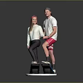 Young Woman And Young Man Standing On White Circular Platform With Black Foot Plates