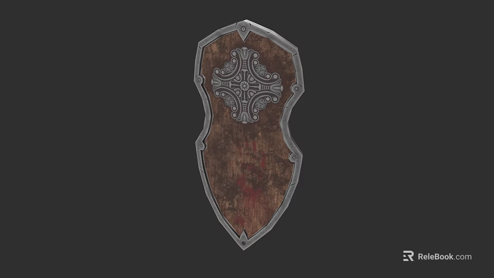 Vintage Medieval Shield With Wooden Surface Metal Edge And Cross Decoration 3d model 