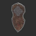 Vintage Medieval Shield With Wooden Surface Metal Edge And Cross Decoration