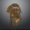 Golden Roman Helmet With Ornate Plume And Ancient Warrior Design Details