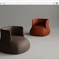 Modern Single Sofa in Brown and Orange Colors with Rounded Shape and Armrests